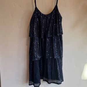 SALE! Ruffled Mini Dress Navy Blue Sequins Fancy Nova (Medium)